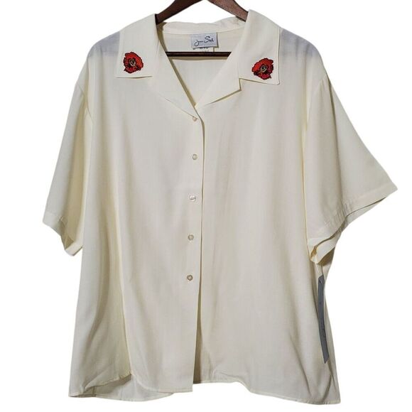 Joan Steele Floral Shirt Size 2X Plus Embroidered Collar Short Sleeve VTG Womens - Picture 1 of 9